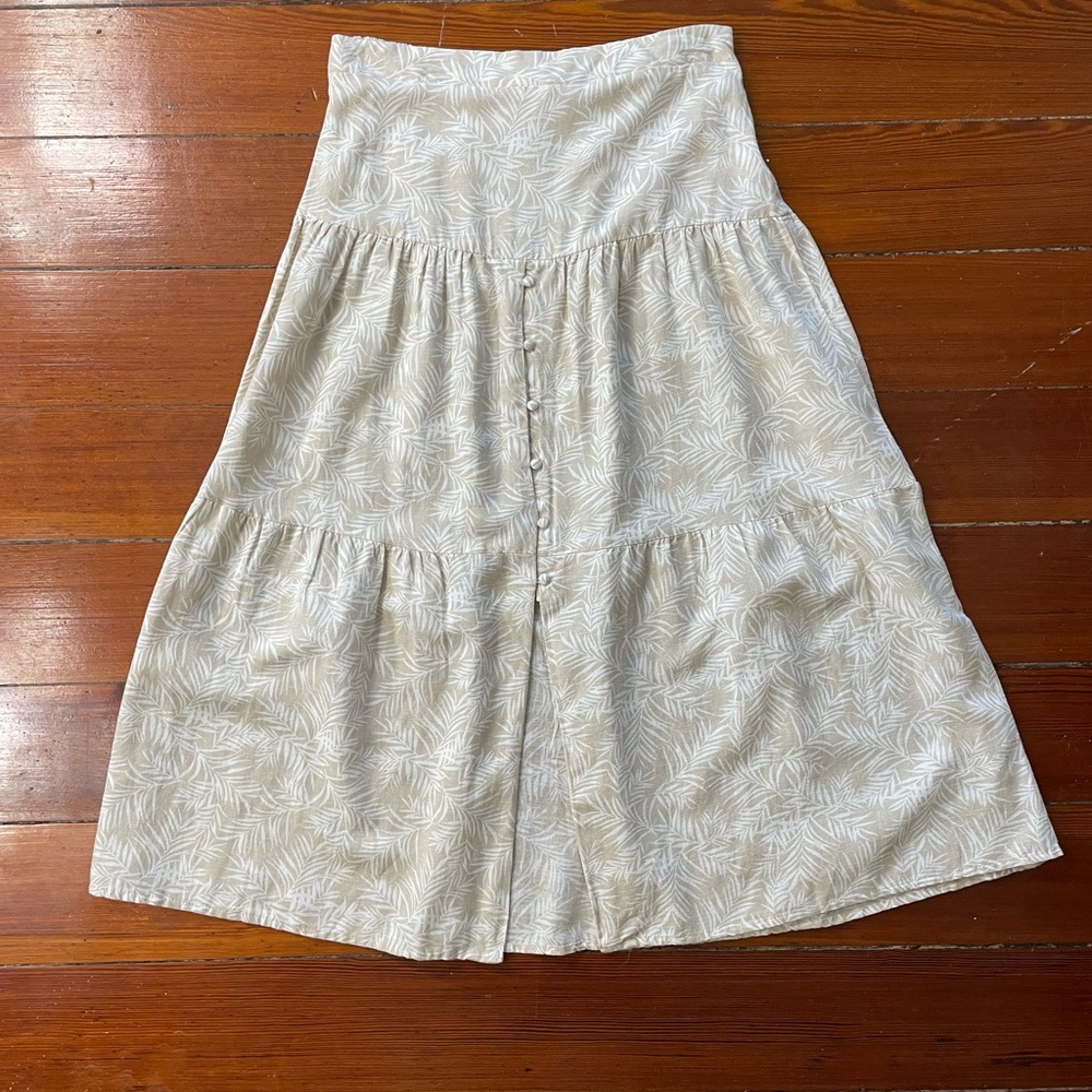 Midnight Sky Botanical Flax Blend Tiered Button Front Maxi Skirt Coastal Sz L 💚🎀 - Picture 8 of 10